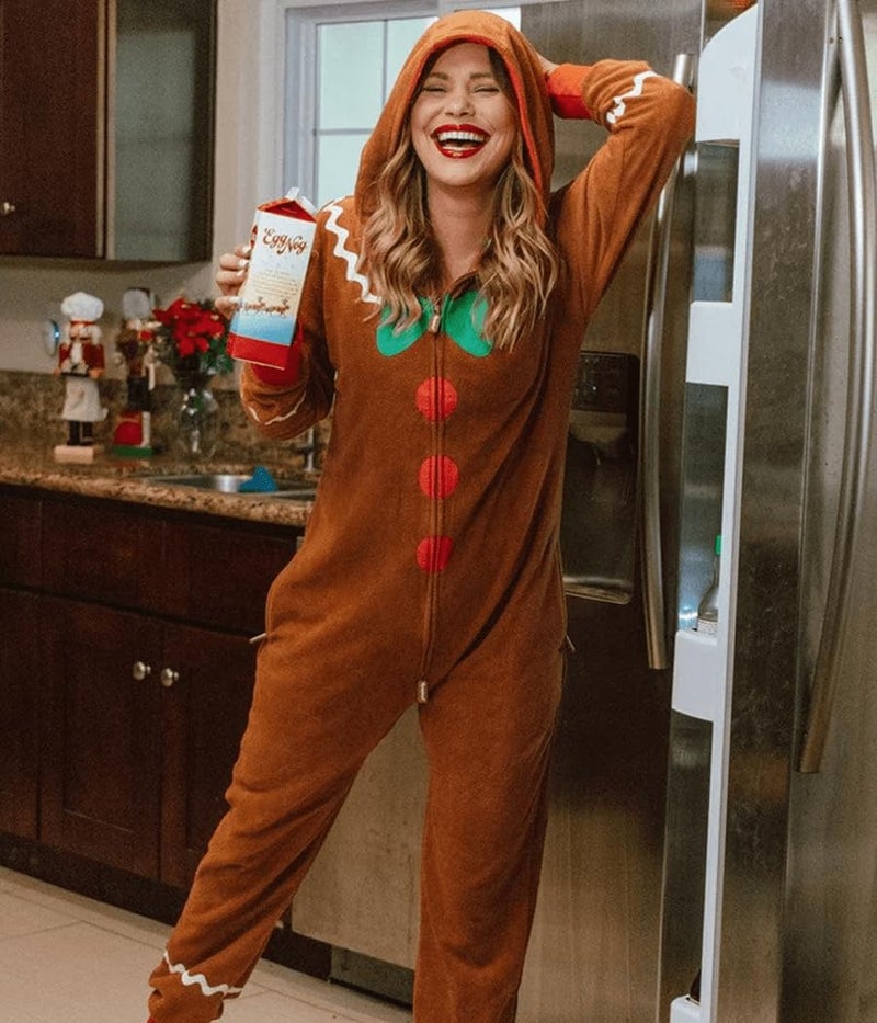 Tipsy Elves بدلات عيد الميلاد من Tipsy Elves للبالغين - بدلات مريحة للجنسين متطابقة مع جيوب مريحة - بدلة عيد الميلاد بنية من خبز الزنجبيل مقاس X-Large - Image 5